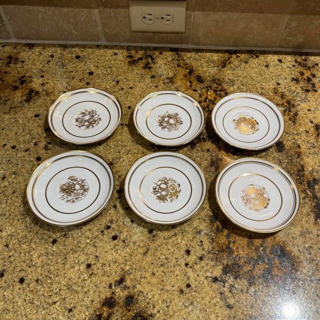 Mid 20th Century Spode Golden Harvest Footed Tea Cups and Saucers Set of 6 - 12 pcs For Sale - Image 4 of 11