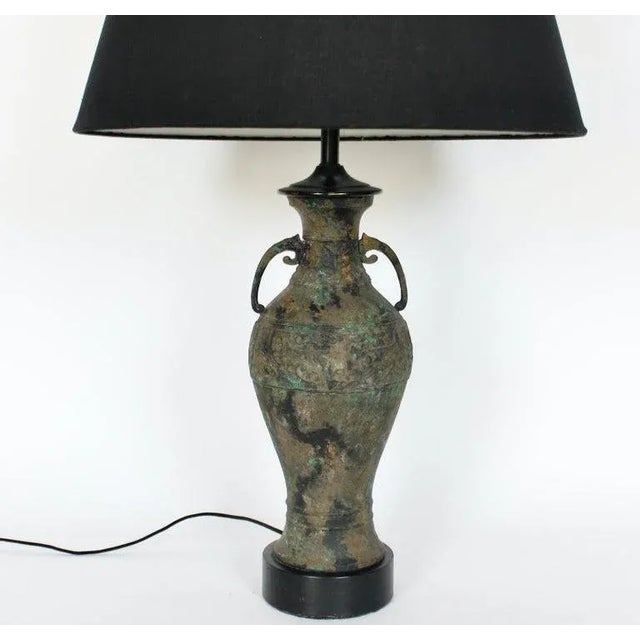 Tall Laurel Lamp Co. Style Ancient Asian Style Bronze Table Lamp, 1950's For Sale - Image 6 of 13