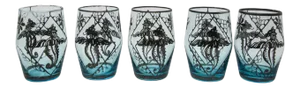 Blue Enamelled Bohemian Glass Liquor Glasses