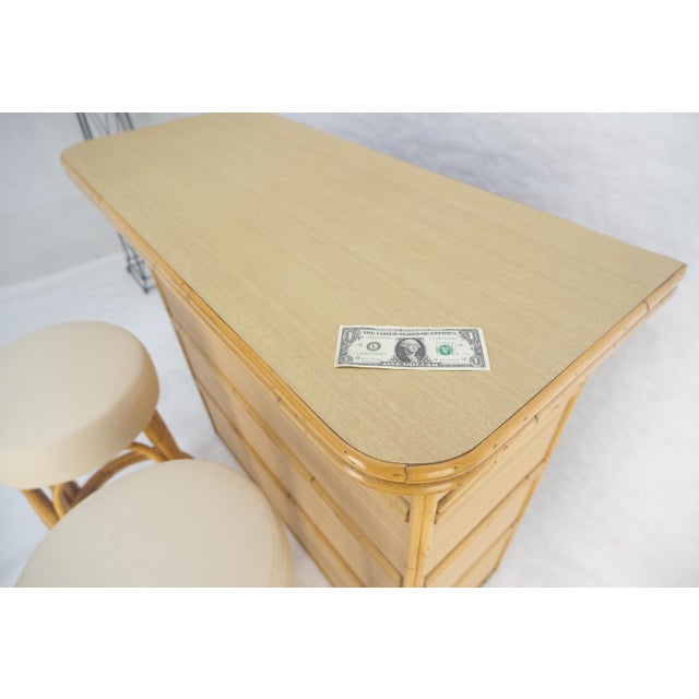 Wood Vintage Mid Century Modern Bamboo Rattan Bar & Pair of Matching Bar Stools MINT For Sale - Image 7 of 15