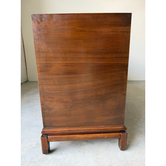 Vintage Renzo Rutili-Style Asian Inspired Walnut Sideboard With Hand-Painted Floral Doors For Sale - Image 11 of 12
