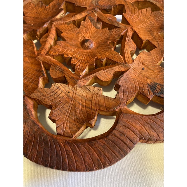 Indian 1970s Vintage Hand Carved Wooden Trivet Set From India- Set of 2 For Sale - Image 3 of 8