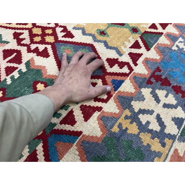 5'1" X 6'5" Multicolor Afghan Chobi Geometric Wool Flatweave Kilim Rug For Sale - Image 15 of 16