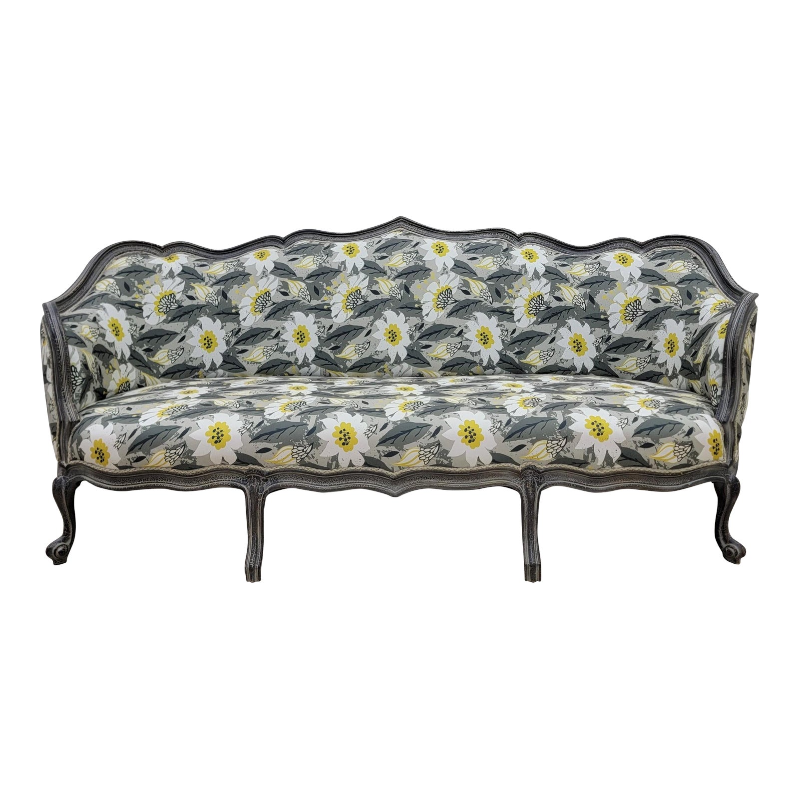 Vintage French Provincial Sofa – Floral Upholstered Settee, Louis XV ...