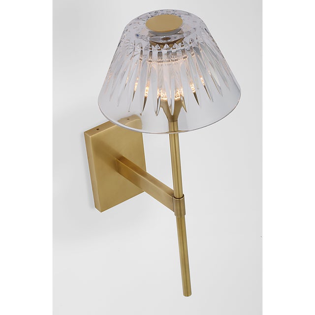 Modern Waterford for Visual Comfort Signature Blaze 14" Sconce in Natural Brass with Clear Crystal For Sale - Image 3 of 14