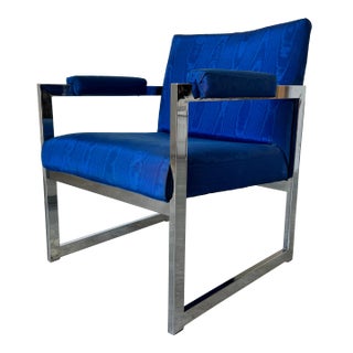 70's Mid-Century Milo Baughman Style Flat Bar Cantilever Chrome Lounge Chair For Sale