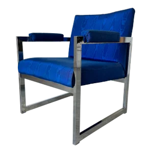 70's Mid-Century Milo Baughman Style Flat Bar Cantilever Chrome Lounge Chair