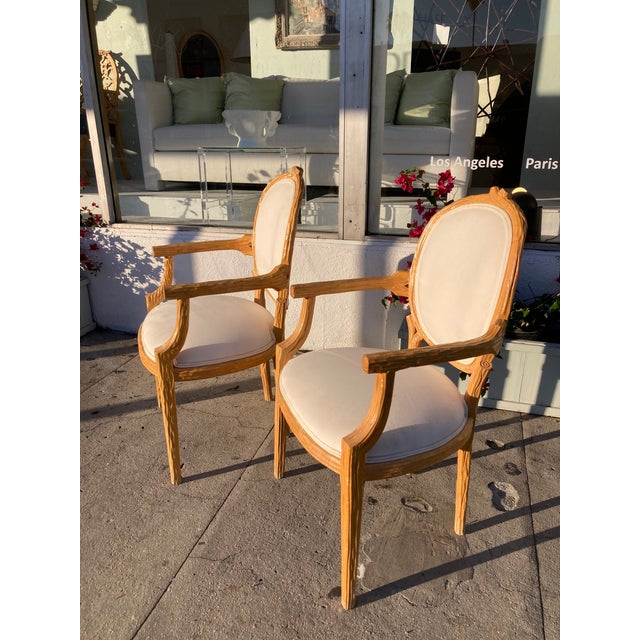 Faux Bois French Style Fauteuils Arm Dining Chairs- A Pair -B For Sale - Image 10 of 16