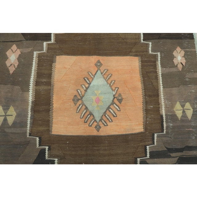 Vintage Turkish Kars Nomads Brown Kilim Rug For Sale - Image 6 of 13