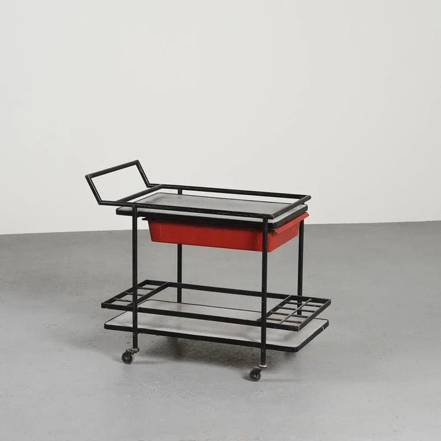 Vintage Trolley in Black Lacquered Metal, 1950s For Sale - Image 12 of 12