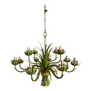 Late 20th Century Palm Beach Regency Tropical Metal Fronds Chandelier For Sale