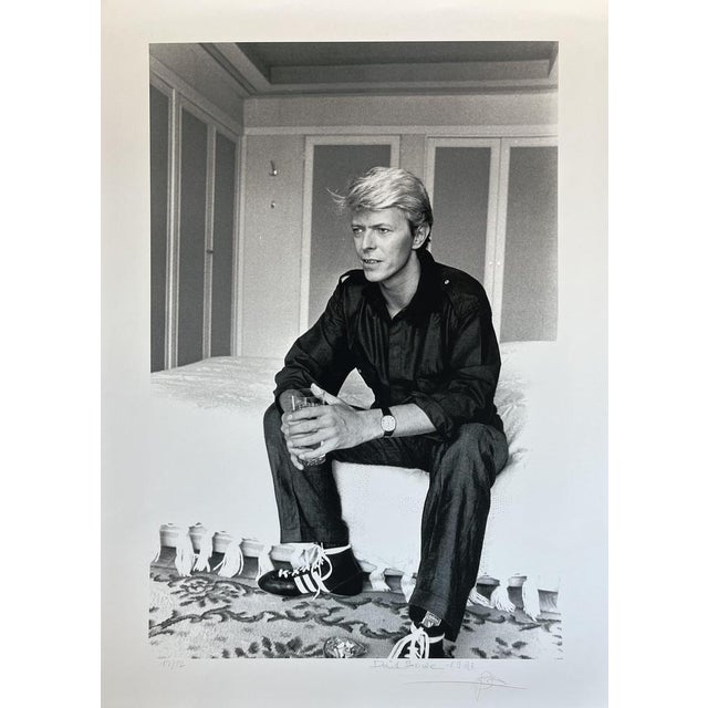 Philippe Ledru 1942 - David Bowie Signed photograph, numbered 12/12 and signed Dimensions: 79.7 x 59 cm Beautiful intimate...