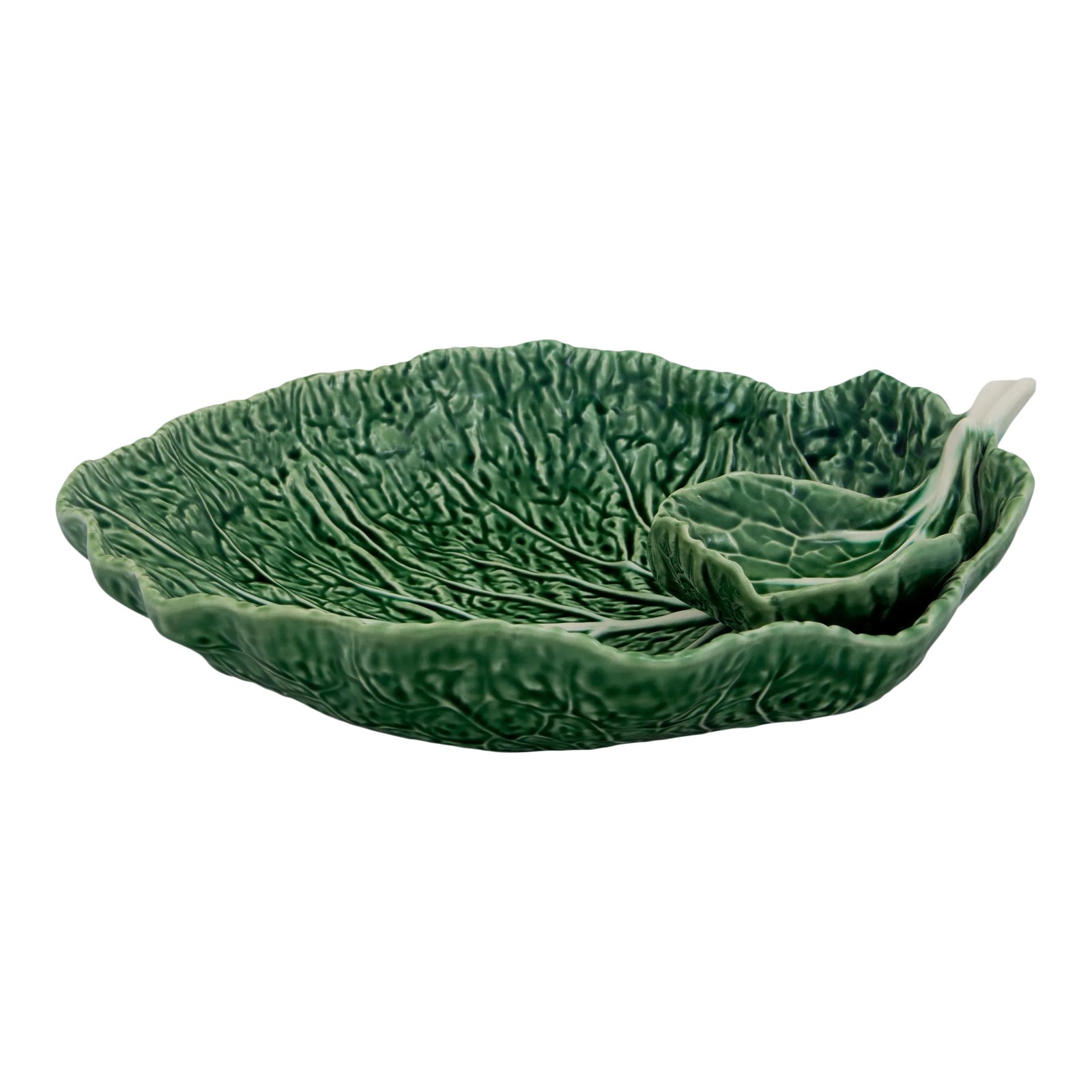 Bordallo Pinheiro Cabbage Chip And Dip 13", Green Chairish
