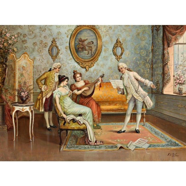 Rococo Frederick Lenditz, Rococo Interior, Oil on Canvas, 1900, Framed For Sale - Image 3 of 10