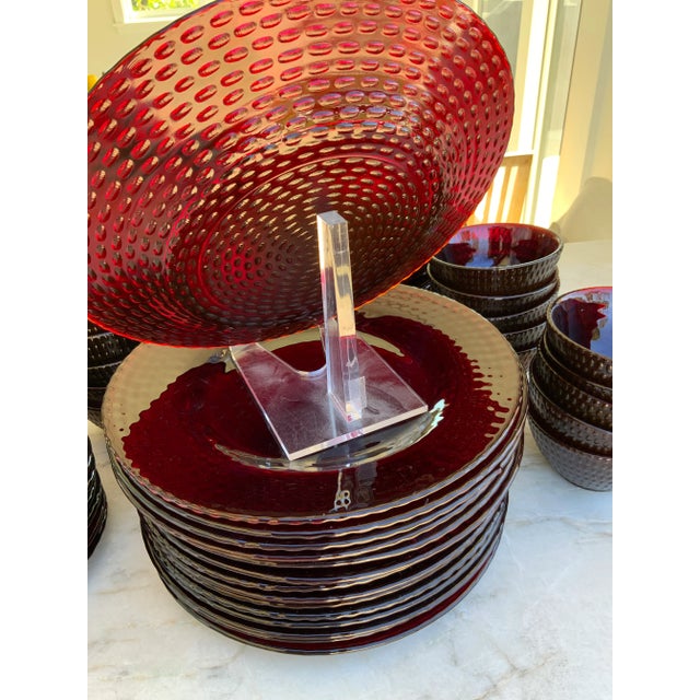 Vintage Textured Pebble Ruby Red Glass Dinner Plates- Set of 15 For Sale - Image 11 of 12