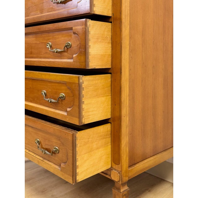 Vintage Thomasville Transitional Tallboy Dresser, Burlwood Accents, MCM Casegood For Sale - Image 15 of 18