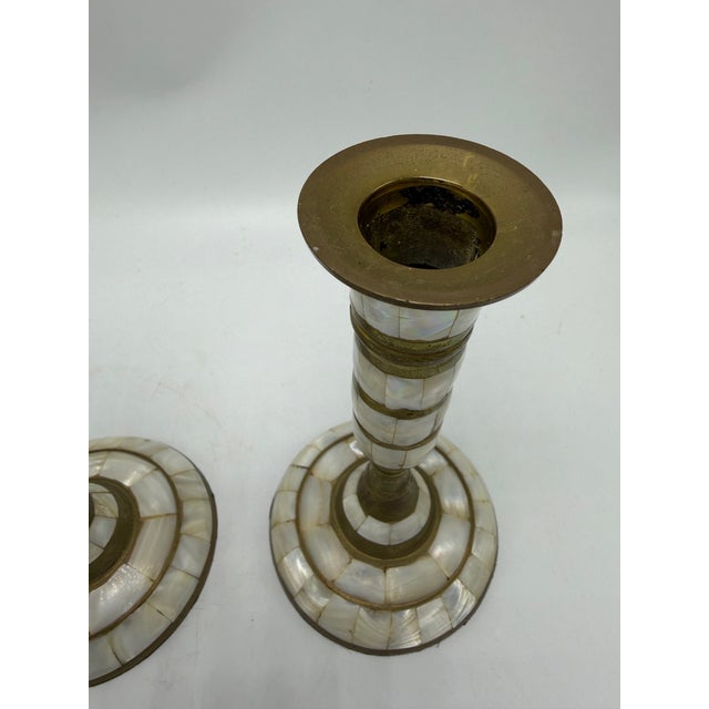 1970s Vintage Mother of Pearl Candlesticks For Sale - Image 5 of 8