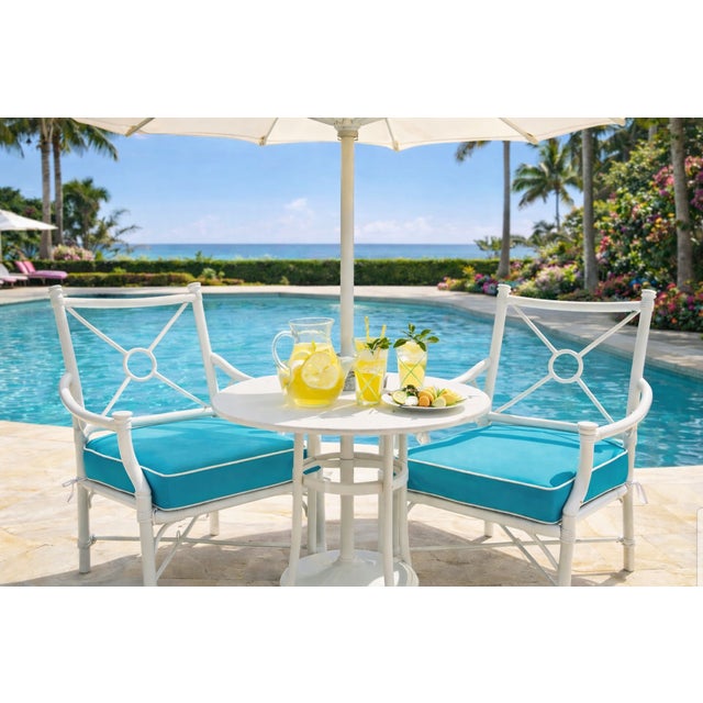 Metal Vintage Palm Beach Chic Target X Back Aluminum Armchairs - Set of 4 For Sale - Image 7 of 15