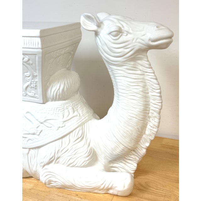 Hollywood Regency Italian Hollywood Regency Blanc de Chine Camel Garden Seat or Side Table, 1970s For Sale - Image 3 of 14