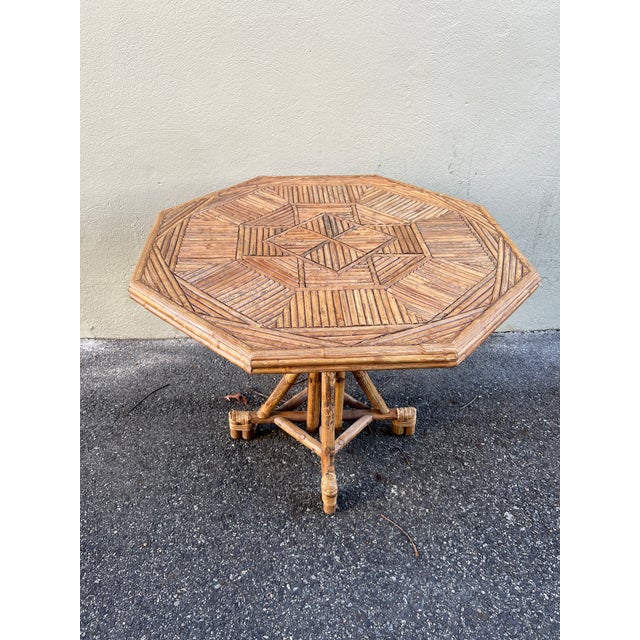 Wood Mid 20th Century Rattan Bamboo Octagonal Dining or Center Table For Sale - Image 7 of 12