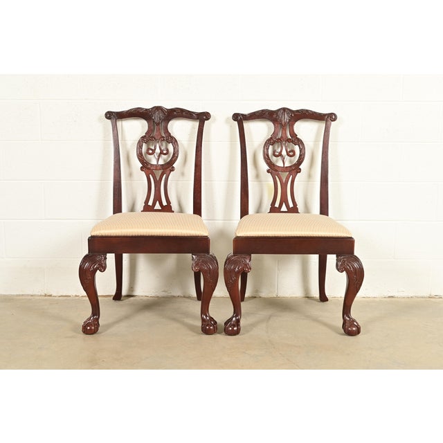 English Baker Furniture Chippendale Carved Mahogany Side Chairs or Dining Chairs, Pair For Sale - Image 3 of 13