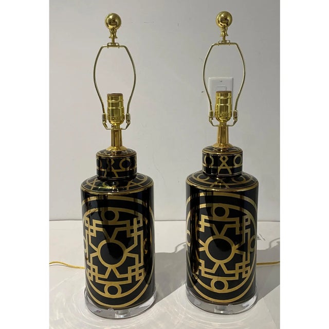 Table Lamps 1950s Gold on Black Mid-Century Modern - A Pair For Sale - Image 12 of 15