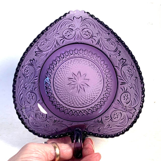 Mid-Century Duncan & Miller Sandwich Purple Glass Candy Dish Trinket Dish For Sale - Image 11 of 12