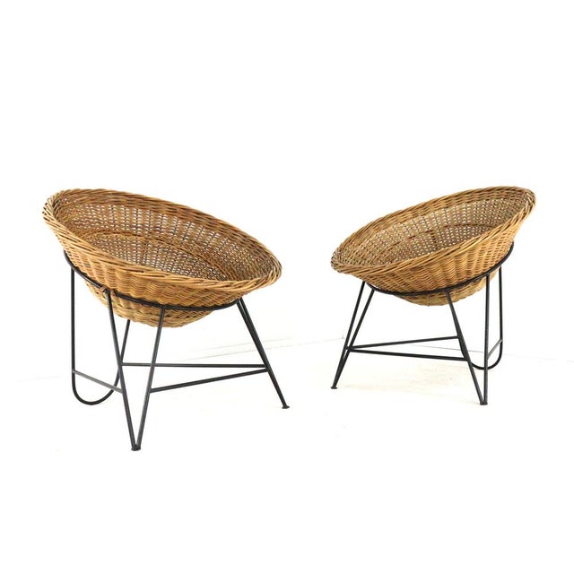 Black Mid-Century Modern Wicker Basket Armchair in the style of Matthieu Matégot For Sale - Image 8 of 18