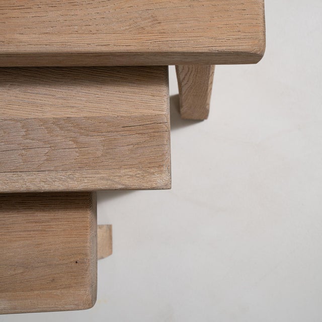 Set of Three Oak Brutalist Nesting Tables, Antique, France, Circa 1970 For Sale - Image 10 of 13