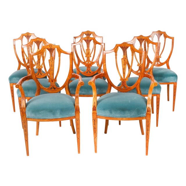 Antique Shield Back Satinwood Dining Chairs from Cowtan & Sons, 19th Century, Set of 8 For Sale