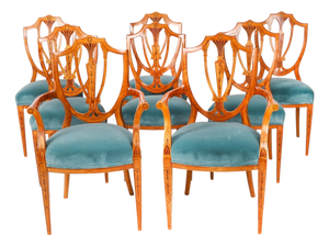 Antique Shield Back Satinwood Dining Chairs from Cowtan & Sons, 19th Century, Set of 8