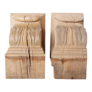 1920s American Lafayette Hughes Manison Carved Oak Architectural Corbels - a Pair
