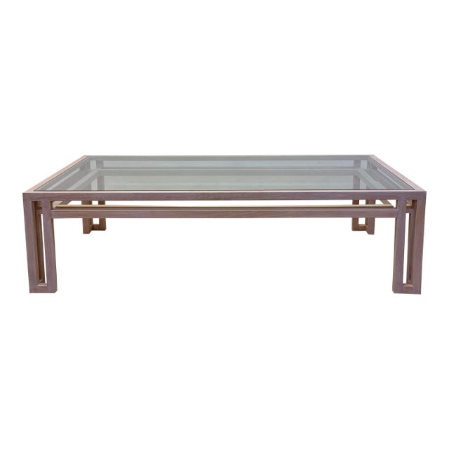 Billy Baldwin Large Whitewash Oak and Glass Coffee Table For Sale