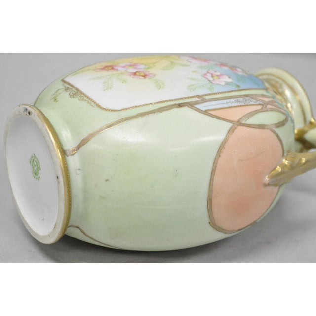 Antique Nippon Art Nouveau Hand Painted Porcelain Pink Flower Twin Handle Vase For Sale - Image 12 of 14