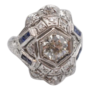 Early 20th Century Platinum Diamond and Sapphire Ring, Size 6