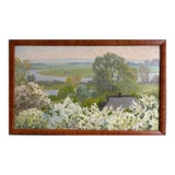 Oil Painting - Flowering Fruit Trees by a River For Sale