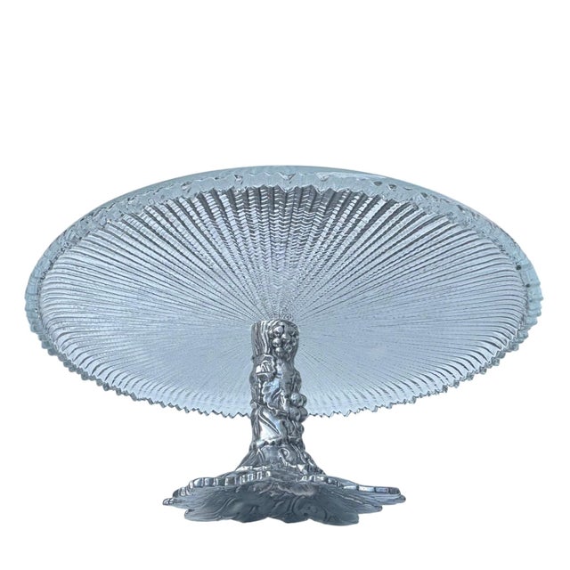 Metal Arthur Court Designs Cast Aluminum and Ribbed Glass Epergne or Pedestal Platter For Sale - Image 7 of 13