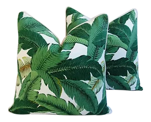 24" Custom Tailored Tropical Lush Banana Leaf Feather/Down Pillows - Pair