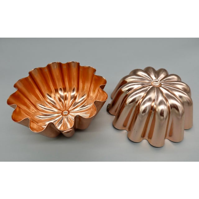 Farmhouse Vintage Copper Molds, Similar Pair — Scalloped Flower Design For Sale - Image 3 of 6