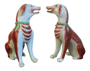 19th Century Samson Paris Porcelain Figure Rose Hounds - a Pair