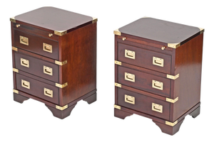 Campaign Style Nightstands in Wood and Brass, 1950, Set of 2