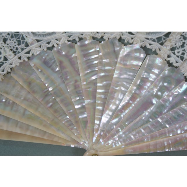 White Antique Victorian Mother of Pearl Lace Folding Fan Shadow Box Display 28" For Sale - Image 8 of 13