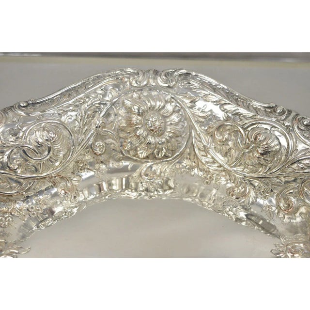 Pair of 1900s M&H English Victorian Art Nouveau Silver Plate Floral Repousse Fruit Bowls For Sale - Image 4 of 12