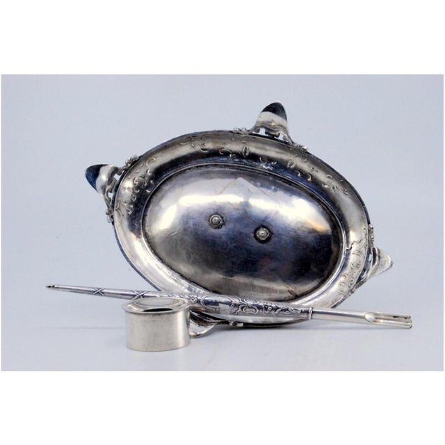 Silver Silver Inkwell with Chiseled Base, Support Feet and Pen, Set of 2 For Sale - Image 8 of 10