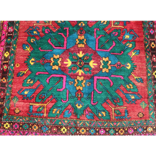 Vintage Large Caucasian Kazak Rug With Green Medallions on Red Field 5'8 X 10'7 For Sale - Image 9 of 15