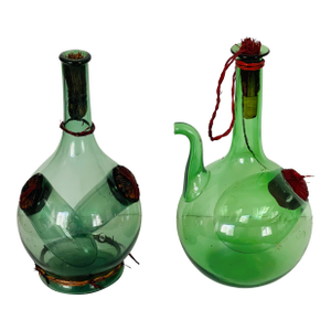 Pair Unique Antique American Vine Bottles Blown Glass