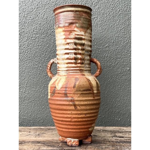Vintage Original Studio Pottery Ribbed Vase For Sale - Image 10 of 13