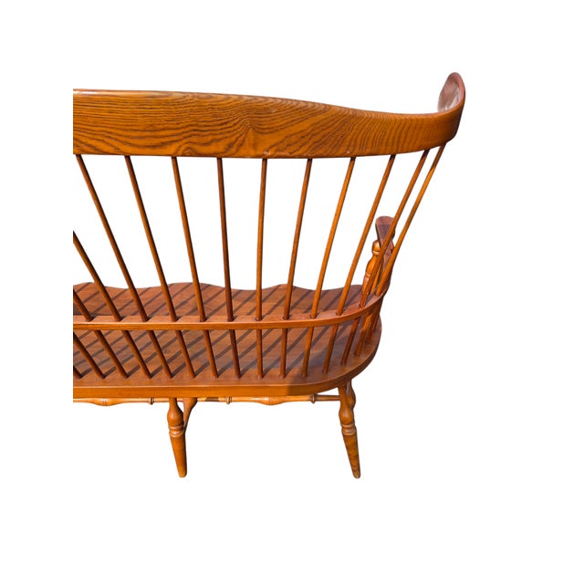 Brown Vintage Frederick Duckloe Windsor Bench Comb Back Saddle Seat Settee Love Seat For Sale - Image 8 of 17