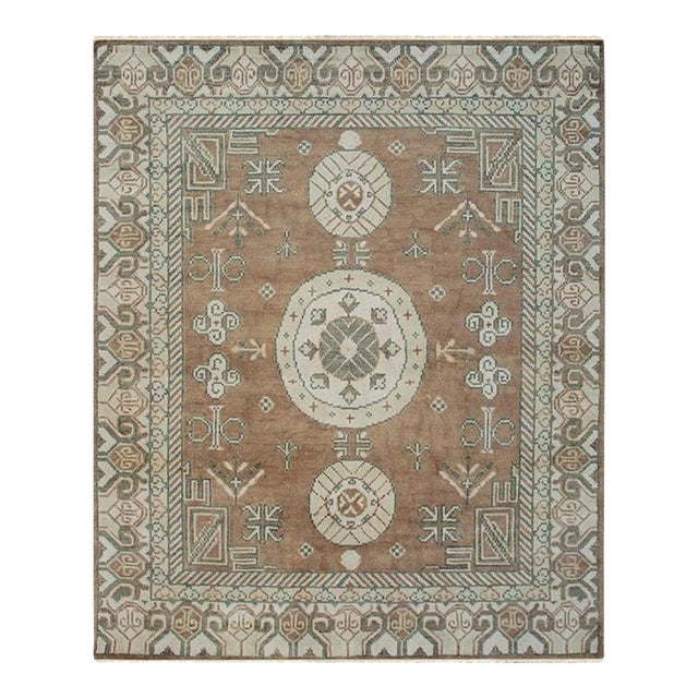 9x12 Brown Hand-Knotted Wool Triple Medallion Classic Traditional Carpet Rug For Sale