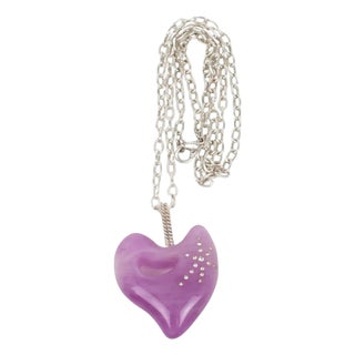 Christian Lacroix Silvered Metal Necklace with Lavender Resin Heart Pendant For Sale